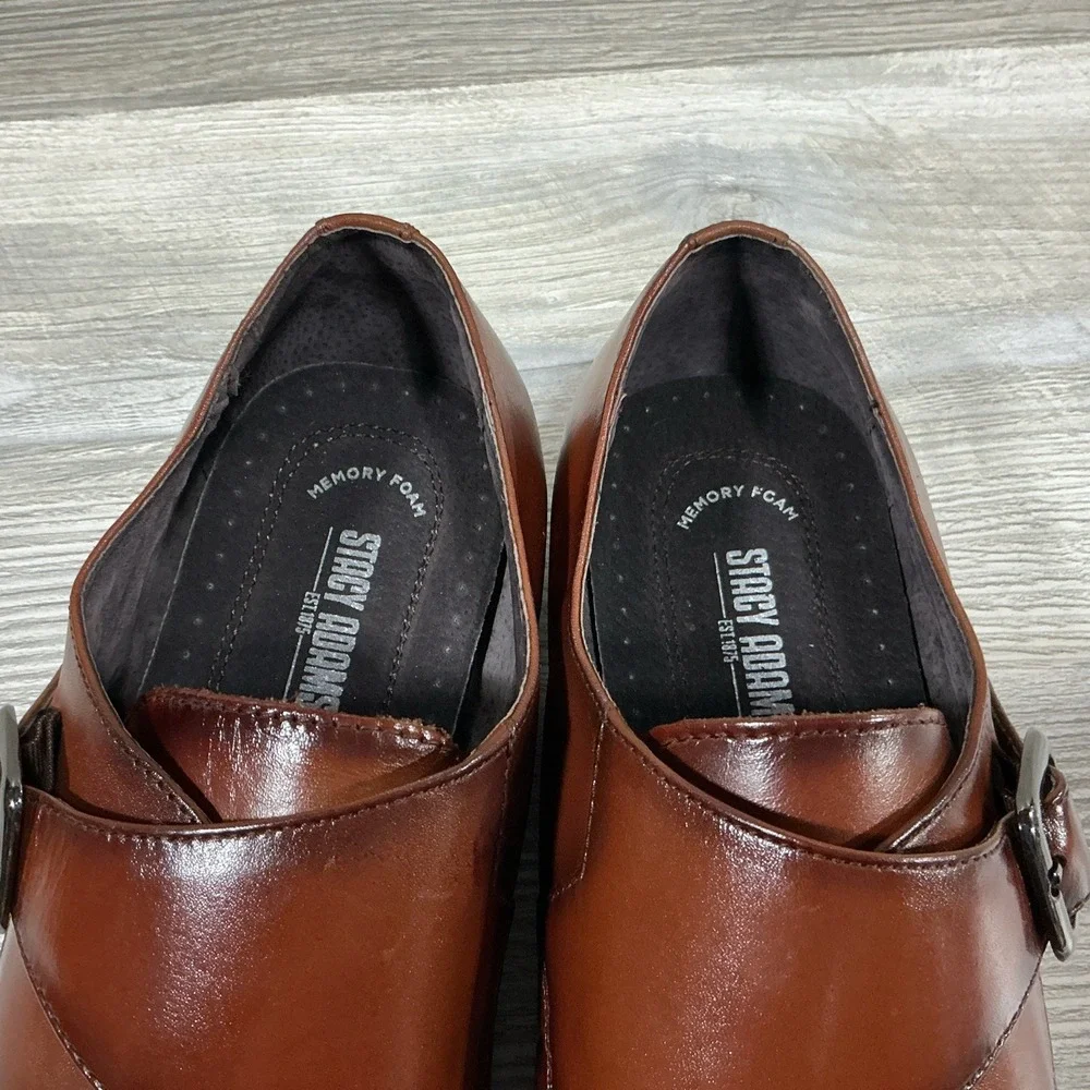 Stacy Adams Desmond Shoes Cap Toe Monk Strap Cognac Leather 25162-221 Men's 13 M